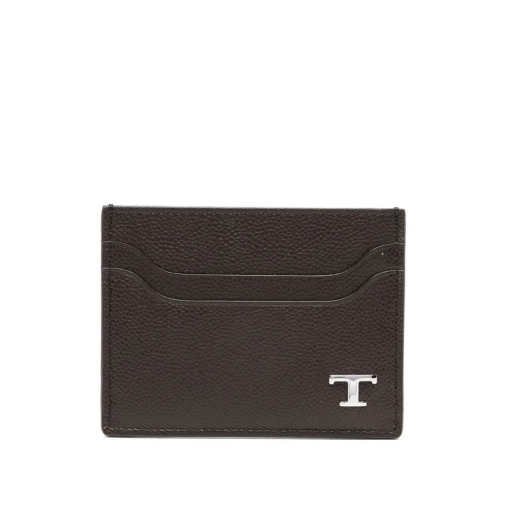 Grained Leather Cardholder With Metal T Timeless Logo Women